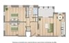 two bedroom floor plan rendering at the dahlia apartments in washington dc